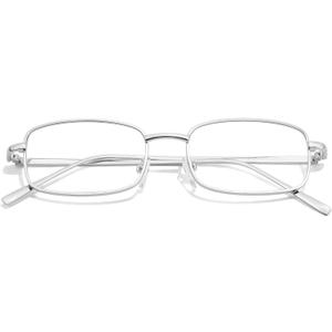 TJUTR Fashion Clear Glasses Non Prescription Fake Glasses for Women Blue Light Blocking Rectangle Metal Glasses Frame, A3 Silver