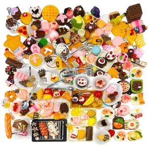 200 Piece Dollhouse Miniature Food Pretend Fast Food Toy Set Burger Fries Milk Cake Egg Bread Pizza Coffee etc Doll Food Kitchen Accessories Toys Kids Party Accessories Restaurant