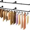 Wall Mounted Clothes Rack 52.6in, Industrial Pipe Clothing Racks Wall Mount, Heavy Duty Detachable Iron Garment Bar, Saving Space, Multi-Purpose Hanging Rod for Bedroom, Laundry Room, 2 Packs (52.6Inches)