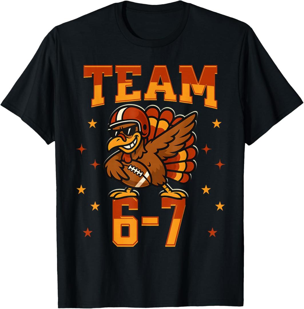 Team 67 Thanksgiving Turkey Football Boys Kids Six Seven T-Shirt, Medium
