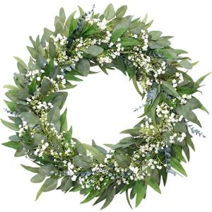 32" Extra Full Eucalyptus Wreath for Front Door, Realistic Baby's Breath Greenery Wreath, Year-Round Farmhouse Decor for Indoor, Outdoor, Porch, Entryway & Wall, Wedding Home Accent