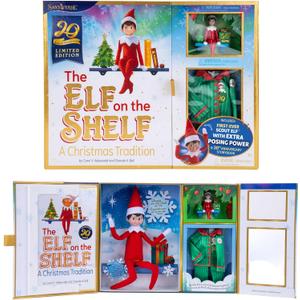 The Elf on the Shelf: A Christmas Tradition Limited 20th Anniversary Edition Box Set - Posable Boy Scout Elf with Blue Eyes, New Edition Storybook and Keepsake with Collectible Pajama Set and Ornament