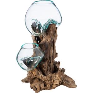 Cape Craftsmen 12" H Hand-Blown Blue Tinted Bubble Glass On Natural Teak Driftwood Terrarium | Home Dcor Indoor Planter with Stand | Pot for Succulent and Plants (Large)