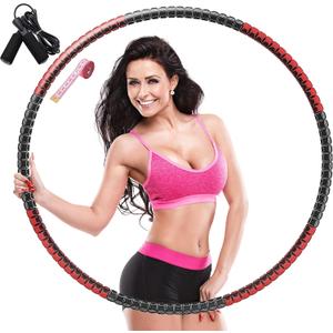 KINGJOY Weighted Fitness Hoop for Adults Kids Women for Exercise & Fitness Weight Loss, Hoola Hoops Plus Size, Weight Adjustable 2lb ~ 5lb, 8 Detachable SectionsStainless Steel Core (Black & red)