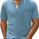 PJ PAUL JONES Mens Knit Polo Shirt Short Sleeve Soft Button Down Shirts Summer Beach Top M