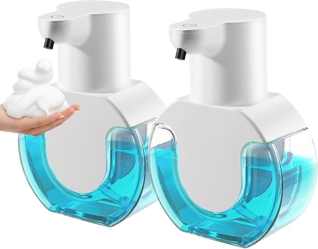 2 Pack Automatic Foaming Soap Dispenser 14.2oz/420ML Touchless Automatic Foaming Soap Dispenser,Rechargeabled Wall Mounted Smart Pump for Bathroom Kitchen (White)