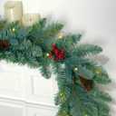 9FT Pre-lit Blue Spruce Artificial Christmas Garland with Red Berries and Pine Cones, 50 Warm White LED Lights, Battery Operated with Timer, Classic Holiday Decoration