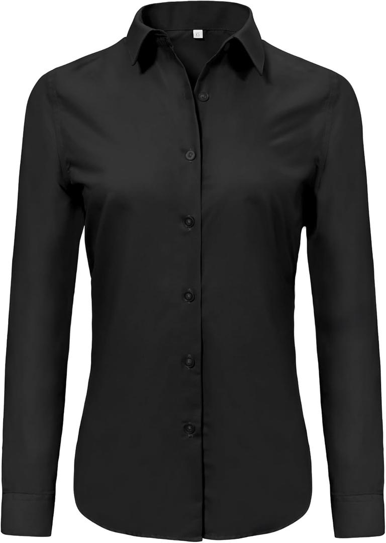 Ruisin Super Soft Wrinkle Free Button Down Shirts for Women Solid Long Sleeve Striped Formal Work Dress Blouses Tops (Black, XL)