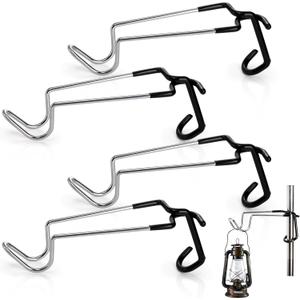 4 Pack Camping Lantern Hook Hangers, 10" Outdoor Lamp Hanger Stand, Stainless Steel Non-Slip Tent Light Pole Hook, Portable Water Bottle Holder Bracket for Camping Hunting Fishing Hiking