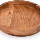 Mahasu Tray Acacia Wood Round Serving Tray with Iron Handles for Coffee Table Decor Centerpiece Kitchen Counter (12" X 12" X 1.6")