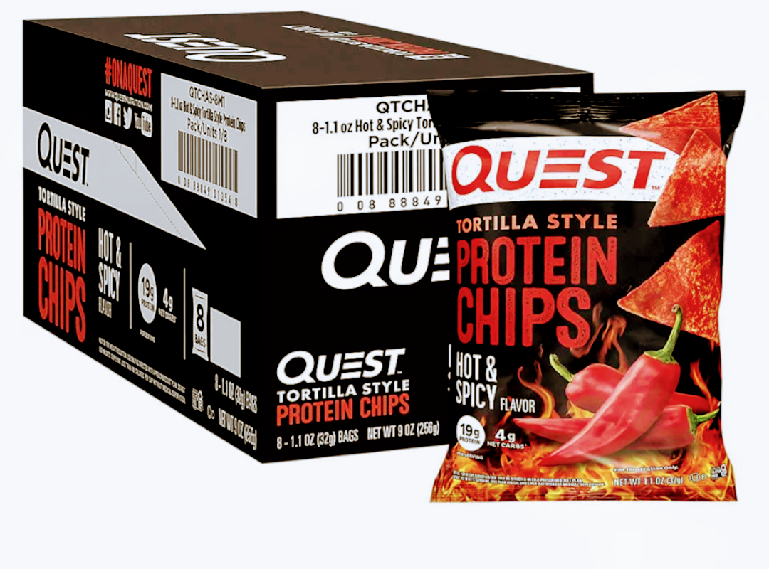 Tortilla Style Protein Chips - 19g Protein - Hot & Spicy (12 Bags) Best By:08/01/26