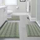 H.VERSAILTEX 3 Piece Bathroom Rugs Sets Thick Striped Bath Rugs Set for Bathroom Non Slip Soft Absorbent Bath Mat Set for Tub, Shower and Toilet(17''x24''+20''x32''+20''x24'' U-Shaped, Sage)