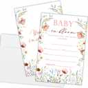 Baby Shower Invitations with envelopes, 25 Wildflower baby shower invites for gender reveal, Newborn announcement invitation card, neutral fill in style invitation , party favor & decoration -B18