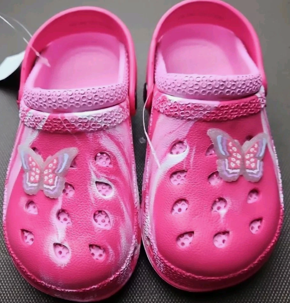 Butterfly Size 12 Pink Children's Clogs Slip-on Slides Non-Slip Pool Beach