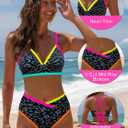 popvil High Waisted Bikini Sets for Women Neon Two Piece Swimsuit Sexy High Cut 2026 Bathing Suit (Black, L)