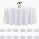 12 Pack Round Tablecloth 132 Inches White Table Cloth Stain and Wrinkle Resistant Washable Polyester Fabric Table Cover for Party, Wedding and Banquet Decoration