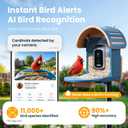 Smart Bird Feeder with Camera, Blue | 2.5K UHD, AI Bird Species Identification, Solar Powered, 2.4G WiFi, IP66 Waterproof Outdoor, Instant Alerts, Gift