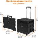 Inspired Living Collapsible Ultra-Slim Pack-N-Roll,2 Wheel Utility Cart w/Lid used as Seat up to 250 Lbs, Telescopic Handle - Super Strong, for Home, Garden, Shopping, Office, School use, Large, Black