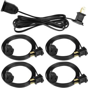 Kanayu 5 Pack 12 ft Black Indoor Extension Cord 2 Prong Electric Cord Extender, Wire Plug in and End, Ac 120 Volts, for Outdoor Christmas Connect or Extend String Lights