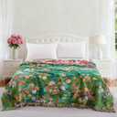 100% Cotton Muslin Floral Blanket, Super Soft Throw Green for Couch, Bed Chair Quilt Travel Blankets, Reversible Jacquard Fall Coverlet, Lightweight Boho Farmhouse Picnic Blanket, 80"x90"