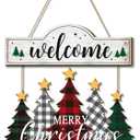 Merry Christmas Wreaths for Front Door Wood Tree Welcome Hanging Sign Xmas Wall Decor for Indoor Outdoor Home Holiday Porch Decorrations