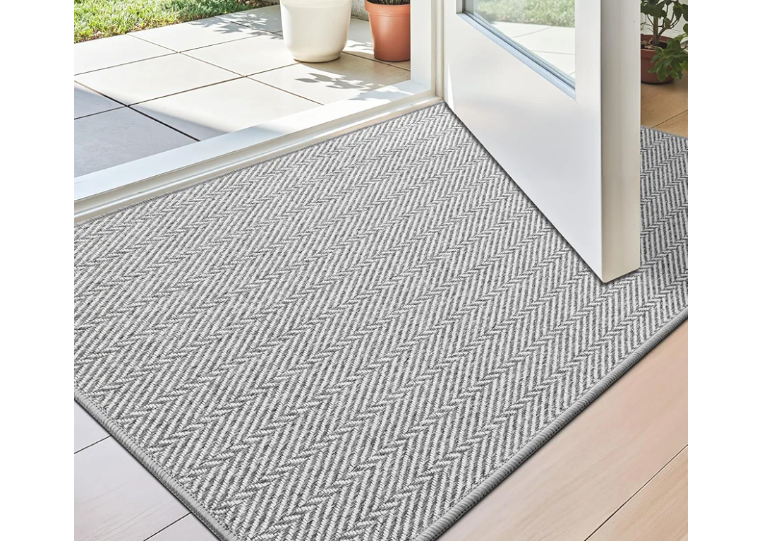 LUMI Ultra Thin Indoor Door Mat for Entrance 24"x36", Non Slip Entryway Mat, Low Profile Doormat, Unique Herringbone Design Carpet for Inside, Patio, Porch, Gray