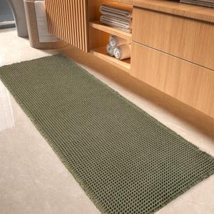 tchdio Waffle Bath Mat-Runner Rug, Super Absorbent Non Slip Bath Mats for BathroomMachine Washable Long Rugs with Tassels, Bath Rugs for Bathroom Floor Beside Tub, 2' x 6', Green