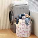 Pink Laundry Basket for Bedroom,Dirty Clothes Basket,Laundry Basket with Handles,Kids Girls Room Canvas Hamper Bag,Blankets,Towel,Toy Storage Organizer (02)