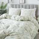 HoneiLife Cotton Duvet Cover Queen - Floral Comforter Cover 3-PC, Botanical Bedlinen Sets with Zipper Closure & Corner Ties, Wildflower Comforter Cover Sets (Queen/Full-90"x90", Plain Life-green)