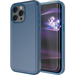 Diverbox for iPhone 15 pro max Case [Tempered Glass Screen Protector] [Shockproof] [Dropproof] Heavy Duty Protection Phone Case Cover (Blue-2-in-1)