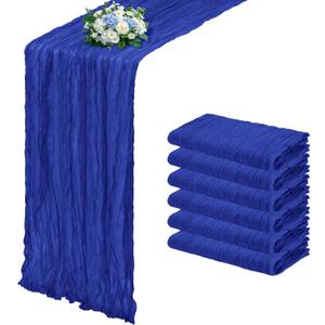 6 Pack Royal Blue Cheesecloth Table Runner 17x108 Inch Semi Sheer Boho Gauze Cheese Cloth Fabric Table Runners, for Wedding Party Baby Shower Birthday Home Decor Garden Farmhouse