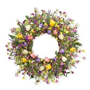 DIYFLORU 22 Inches Spring Wreaths for Front Door Rustic Summer Door Wreath Colorful Spring Floral Wreaths Farmhouse Easter Tulip Wreath for Window Front Porch Home Indoor Inside Outside Decoration