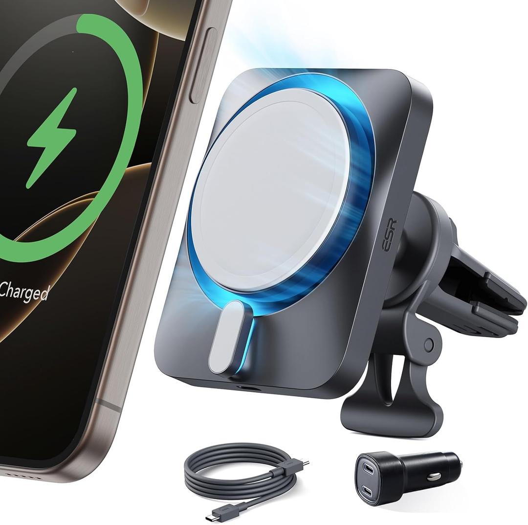 ESR for 15W MagSafe Car Mount Charger with CryoBoost, Made for Apple-Certified, for MagSafe Car Charger, Magnetic Wireless Car Charger for iPhone 16/15/14/13/12, Fast Charging, Phone-Cooling Charger