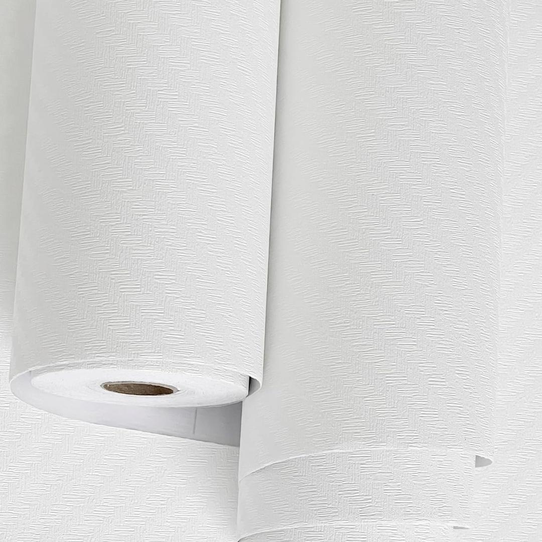 Haimin Fabric Wallpaper Textured Contact Paper (24in X 393in) Grasscloth Wallpaper Peel and Stick Faux Linen Wall Paper Waterproof Vinyl Self Adhesive (White)
