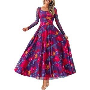 BTFBM Women Boho Maxi Dress Fall 2026 Wedding Guest Dresses Formal Long Sleeve Dresses,Mesh,Square Neck,A-Line,Homecoming Dress,Cocktail,Birde,Prom,Fall Outfits For Women M