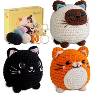 TAKADODO Crochet Kit for Beginners - Learn to Crochet Kits for Adults Beginner with Step-by-Step Video Tutorials - Crochet Kits for Adults and Kids (Cats)