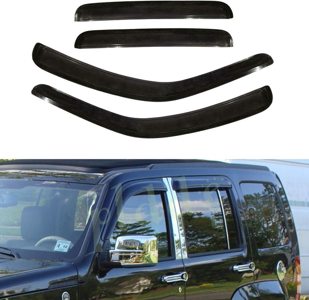 Rain Guards Compatible with 2008-2013 Jeep Liberty KK Side Window Visor Wind Deflector Vent Visors Car Accessories Tape-On 4pcs