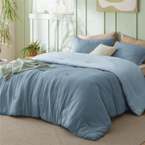 Bedsure Full Size Comforter Set, Reversible Blue Soft Prewashed Bedding for All Seasons, 3 Pieces Warm Down Alternative Bed Set, 1 Lightweight Comforter (82"x86") and 2 Pillowcases (20"x26")
