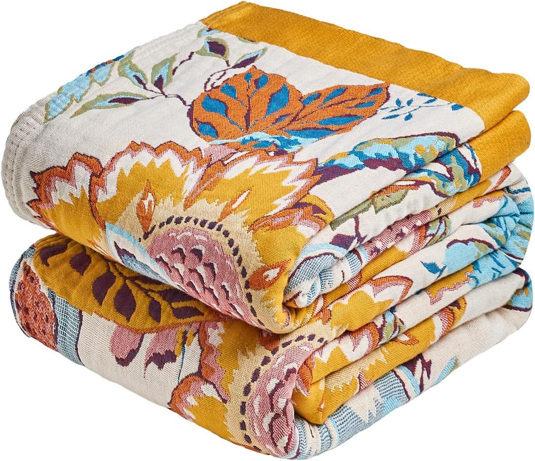MSGKV Boho Throw Blanket 50"x60" Floral Cotton Blanket for Couch Sofa Spring Breathable Lightweight Farmhouse Blankets Home Decor Muslin All Seasons (Opera Bloom)