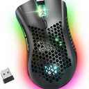 KM-1 Gaming Mouse, Wireless Mouse Gaming Computer Mice USB with Honeycomb Shell, 6 Programmed Buttons, 3 Adjustable DPI, Ergonomic RGB Optical Mouse for PC Mac Laptop