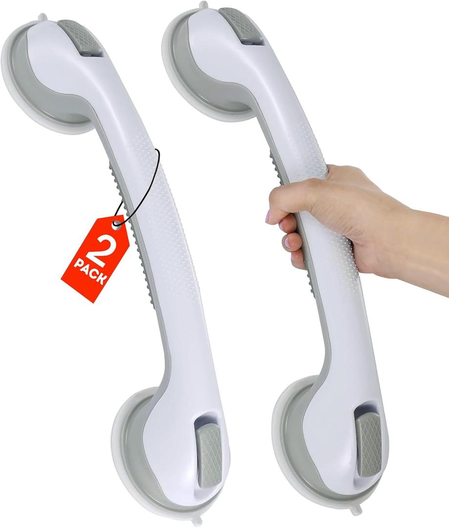 Grab Bars for Bathtubs and Showers, Heavy Duty Shower Handle 2 Pack 16 Inch Suction Cup, Removable Bar Bath Handrails for Seniors and Elderly Handicap, Bathroom Safety Grips No Drilling Waterproof