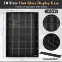 Shot Glass Display Case for Wall, Wood Holds Set of 30 Glasses Shot Glass Holder Display Shelf, 17'' x 12''-3'' x 2''Removable partition (Black)