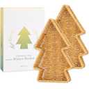 MyHomeBody Christmas Tree Wicker Basket, Decorative Snack Tray, Appetizer Serving Tray and Platters, Set of 2