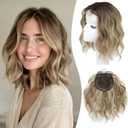 MORICHY Short Wavy Hair Topper for Women with Thinning Hair10 Inch Synthetic Lightweight & Breathable Hairpiece with 6.5"x6.5" BaseNatural Look Volume Booster Hairpiece for Coverage (Golden Brown with highlights bleach Blonde)