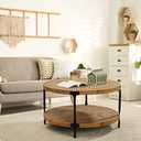 Round Boho Wood Coffee Table - 29.1" Farmhouse Natural Circle Wooden 2-Tier Coffee Tables Living Room Furniture, Natural Wood Color, 29.1" D x 18.3" H