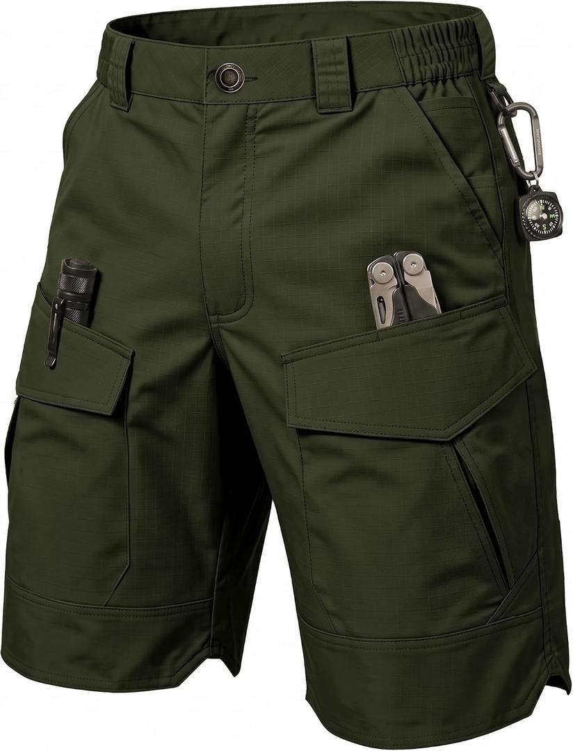 Men's Cargo Shorts, Waterproof Ripstop Stretch Tactical Shorts Casual Hiking Golf Outdoor Work Shorts with Pockets (No Belt) (Green, M)