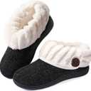 Wishcotton Women's Wool Cozy Memory Foam Winter Slippers Indoor Outdoor with Fuzzy Faux Fur Collar (8, Black)
