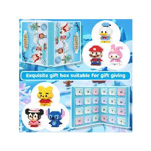 Building Blocks Advent Calendar 2024-24 PCS Cute Cartoon Blocks Countdown Building for Boy Girls Christmas Gift
