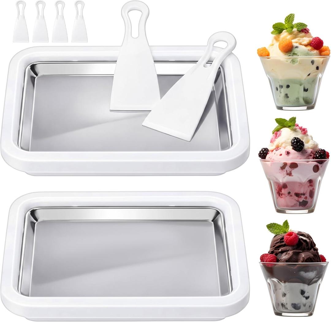 2 Sets Instant Ice Cream Roller Maker DIY at Home Rolled Ice Cream Maker Homemade Frozen Yogurt Tray for Family Gathering Party Supplies