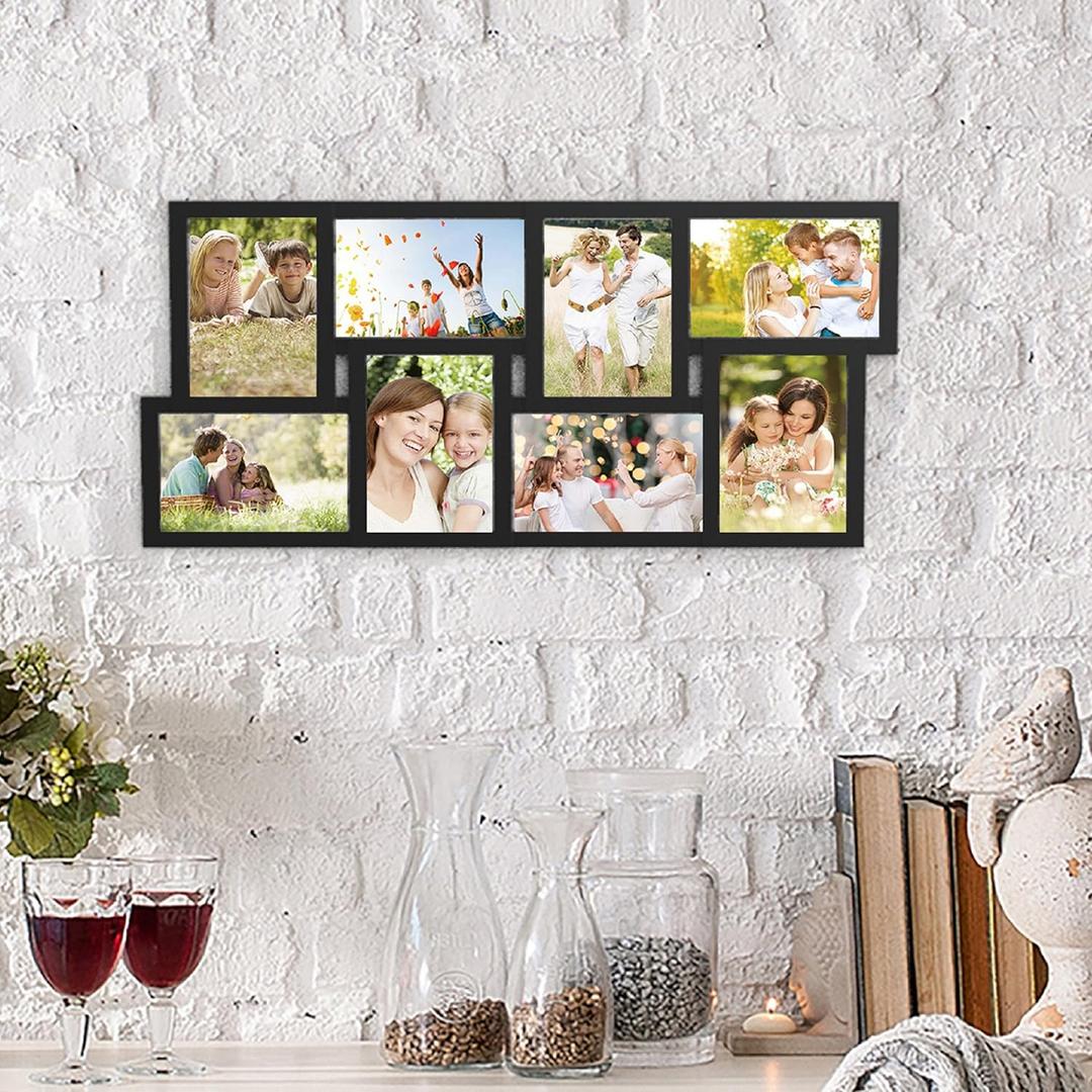 Collage Picture Frame with 8 Openings for 4x6 Photos- Wall Hanging Multiple Photo Frame Display for Personalized Decor by Lavish Home (Black)